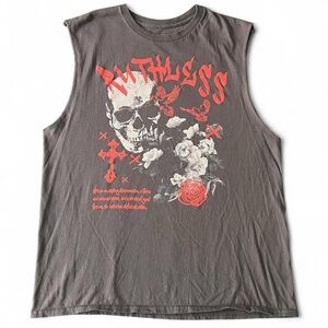 Graphic Sleeveless Shirt with Skull and Roses